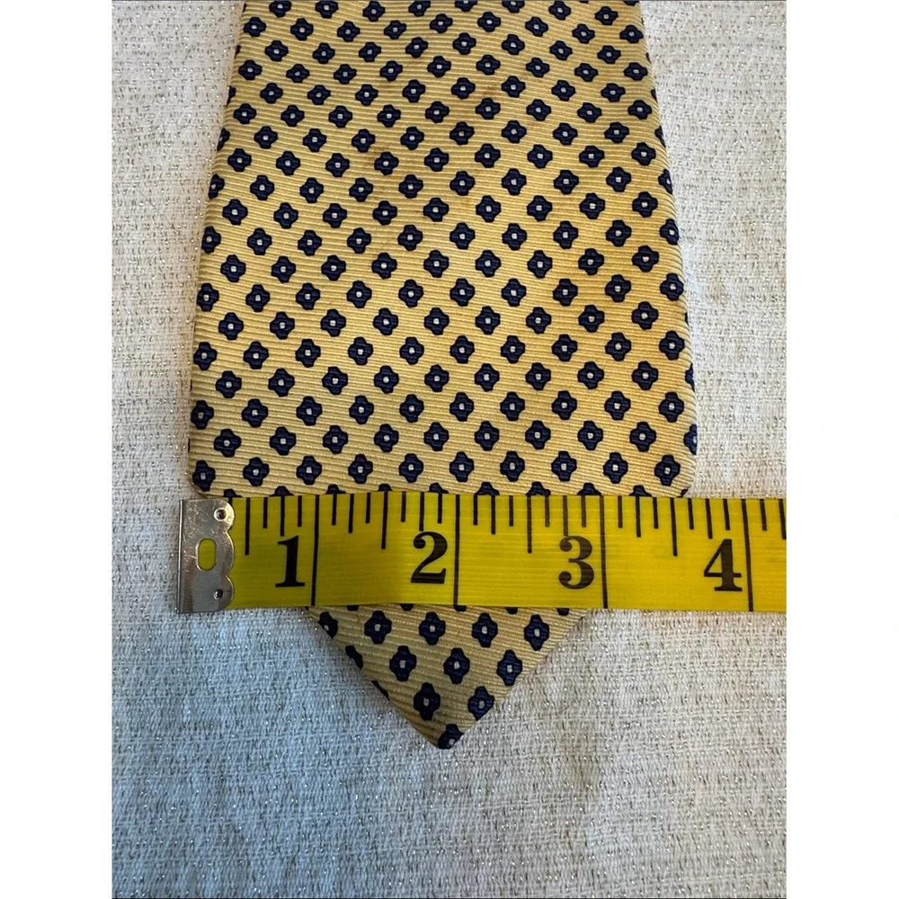 Lauren Ralph Lauren Mens Silk‎ Tie Gold Navy Blue Geometric Medallion USA Made